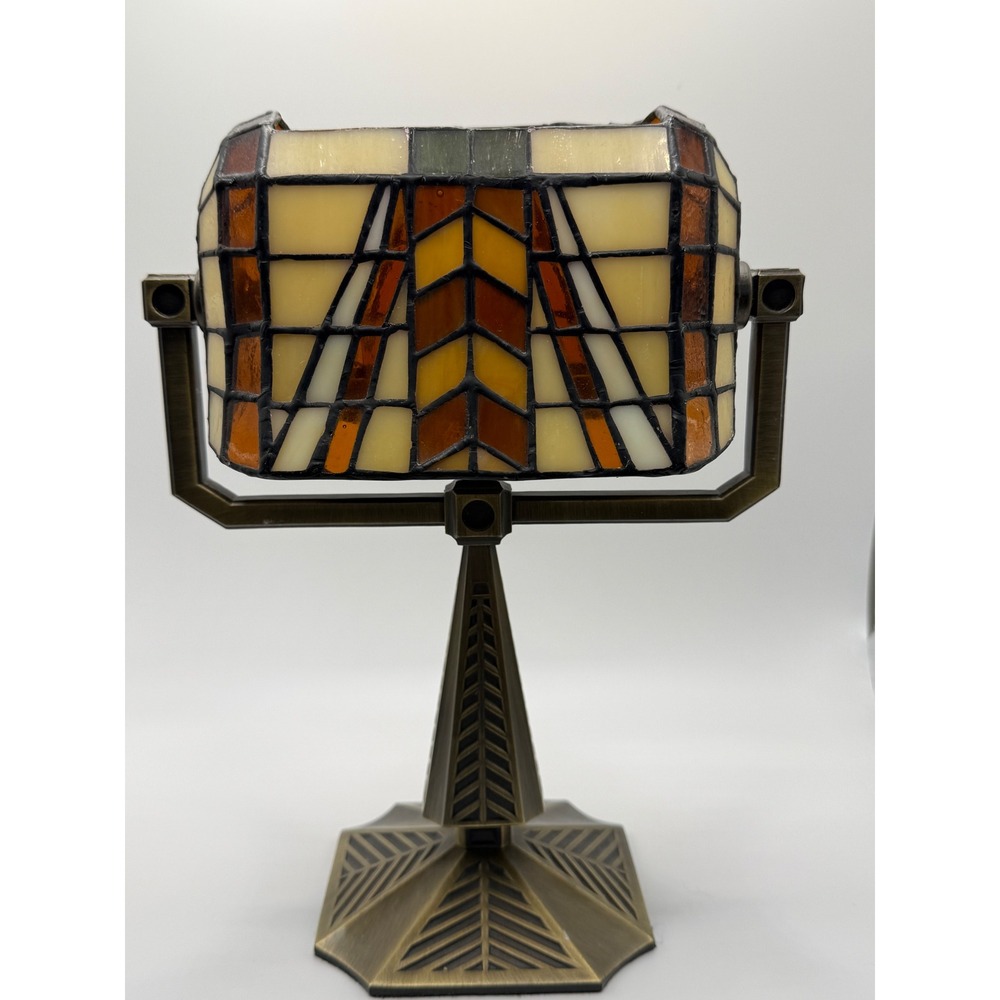 PartyLite Candles Artisian‎ Mission Style Stained Glass Bankers Lamp P7782